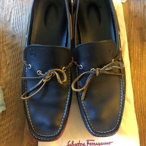 Salvatore Ferragamo Black & Red Boat Shoes